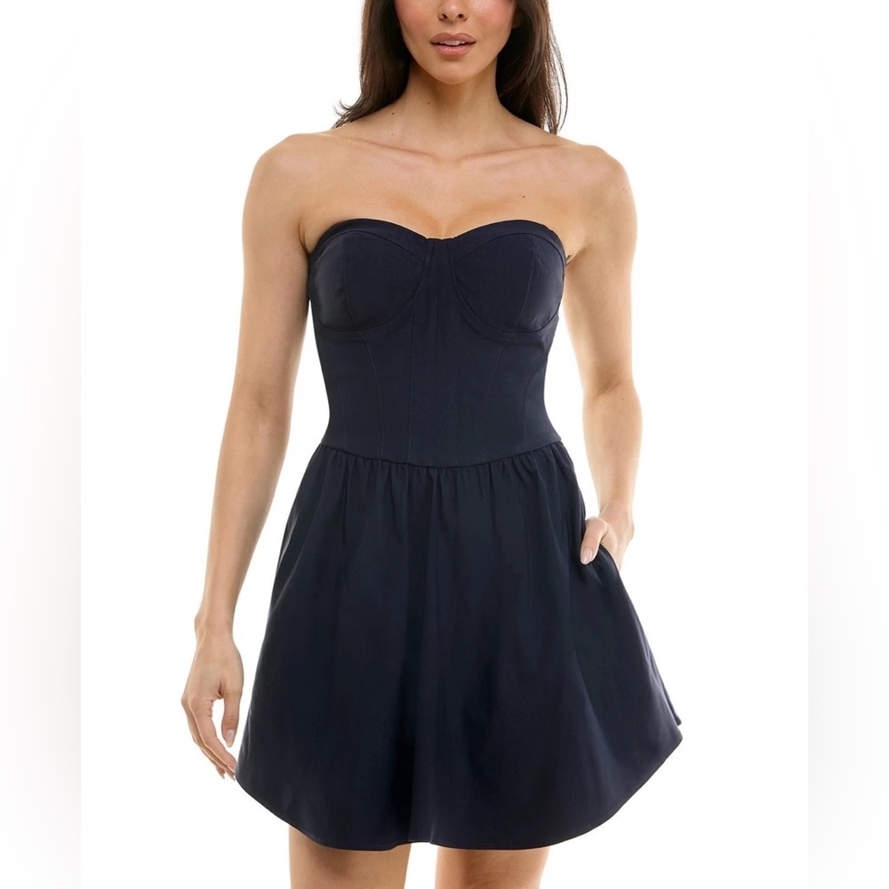 KATIA RAE Juniors' Strapless Sweetheart Fit & Flare Navy Mini Dress